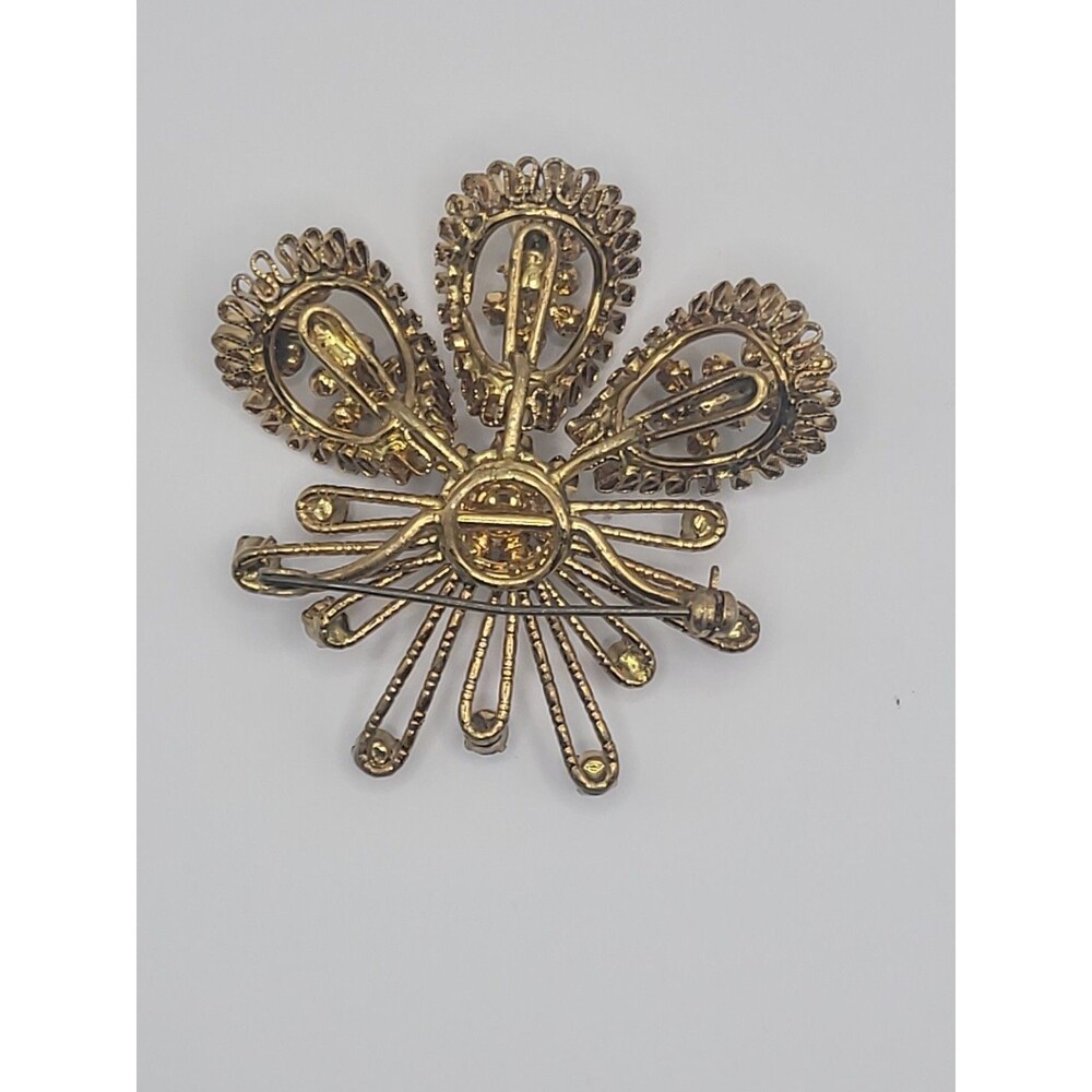 Vintage Brooch Starburst Blue Green Rhinestones Gold Tone Ornate Statement - Picture 13 of 16